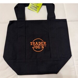 Trader Joe's Black and Orange Canvas Tote Bag